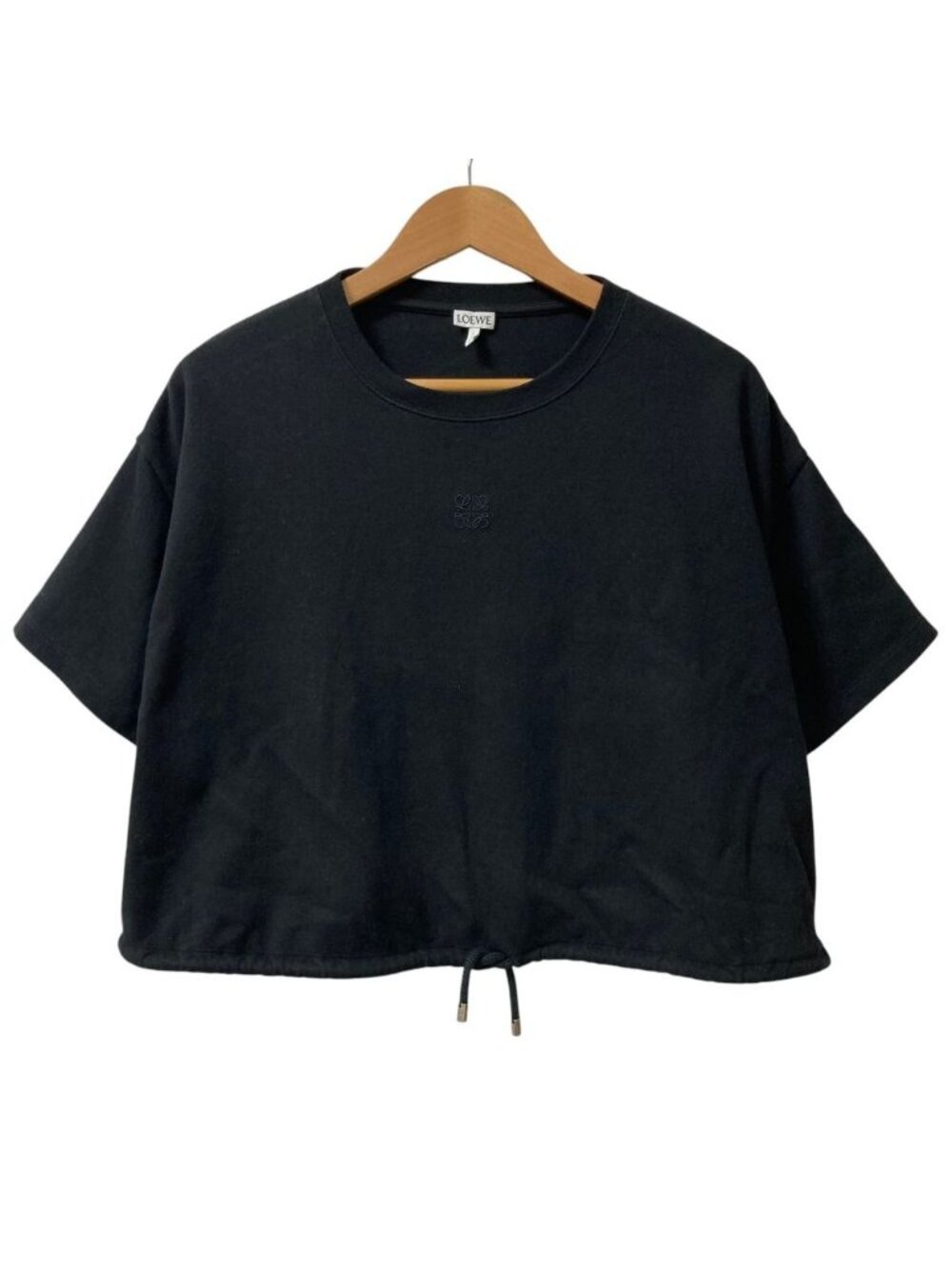 Loewe Anagram Embroidery Cropped Sweatshirt Short Sleeve Top Black and S